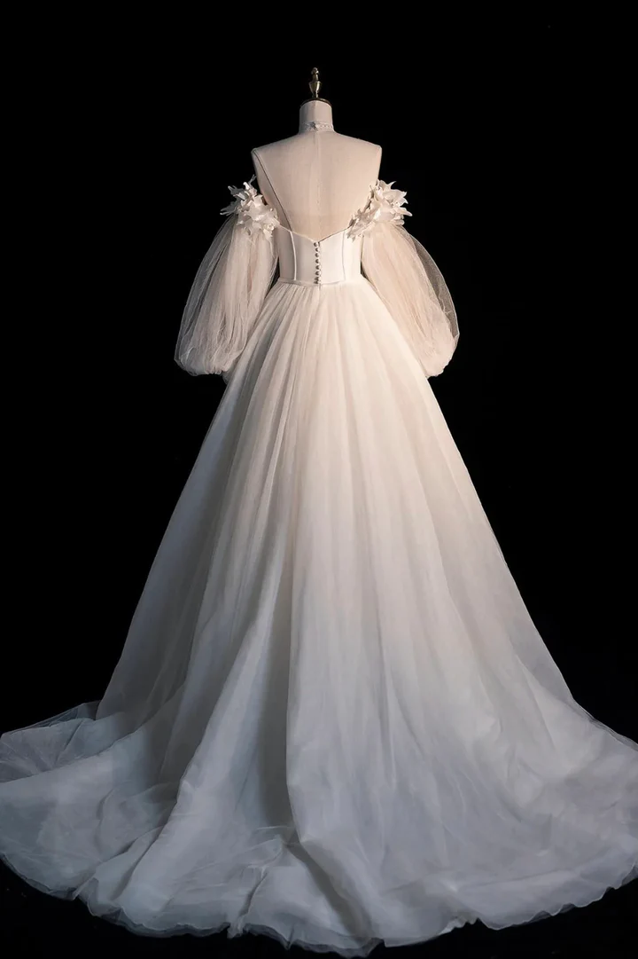 Champagne tulle long A-line prom dress champagne evening dress fg2225