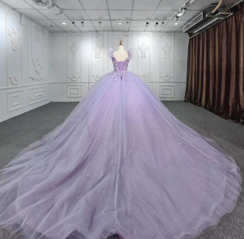 Shimmering Beaded Layered & Ruffled Deep V Neck Quinceañera Princess Ball Gown fg2712