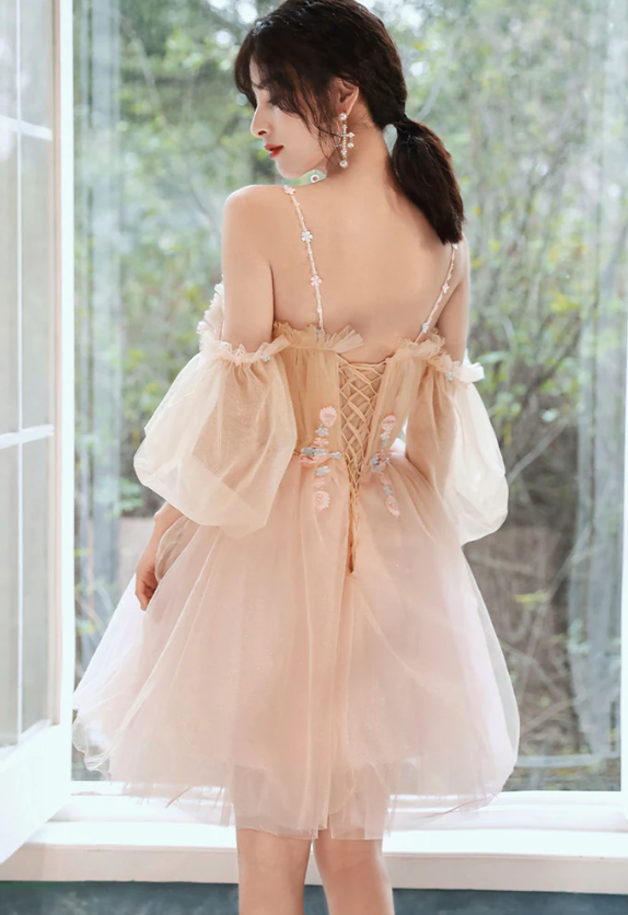 Süßes kurzes Ballkleid mit Tüllapplikationen, Heimkehrkleid fg1084