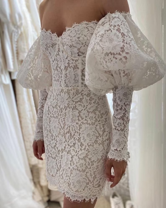 Benutzerdefinierte kurze Kleider, Spitze Brautkleid fg3304