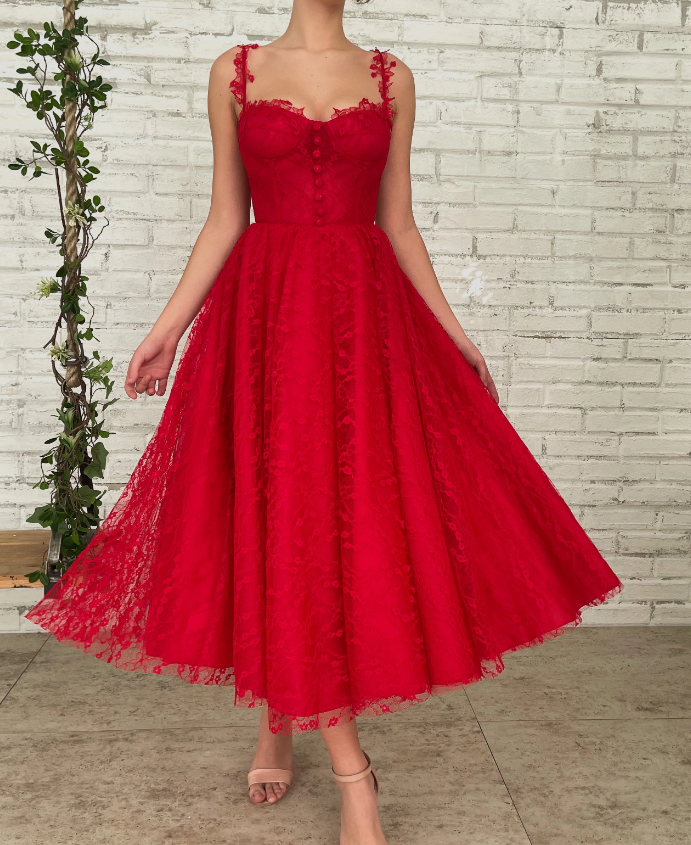 Robe de bal rouge en dentelle et tulle, tenue de soirée pour les 16 ans, fg3288