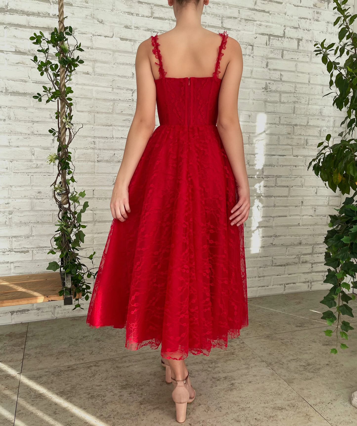 Robe de bal rouge en dentelle et tulle, tenue de soirée pour les 16 ans, fg3288