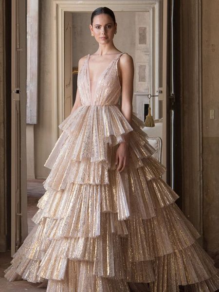 Ball Gown Tiered Skirt Unique Prom Dress fg1018