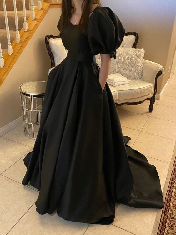Robe de bal longue noire, robe de soirée fg2637