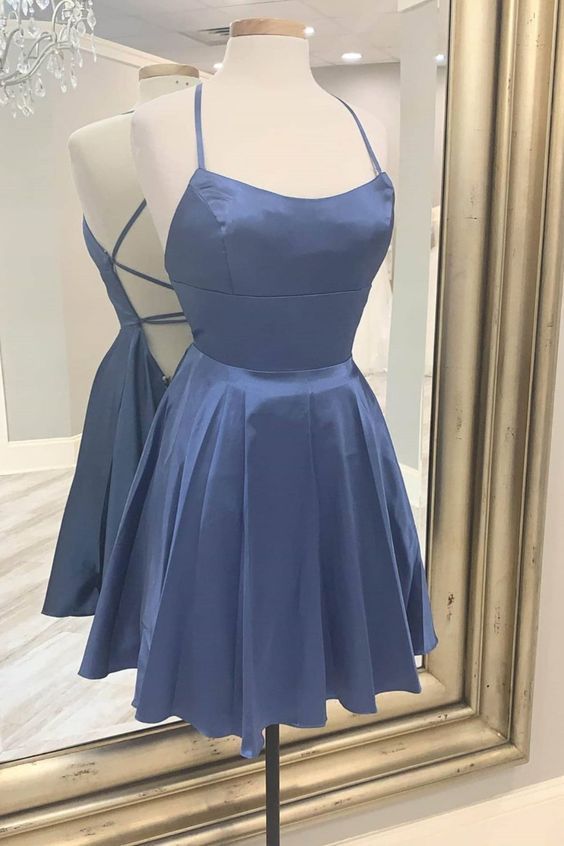 Süßes rückenfreies blaues kurzes Partykleid, Mini-Cocktailkleid Homecoming-Kleider fg102