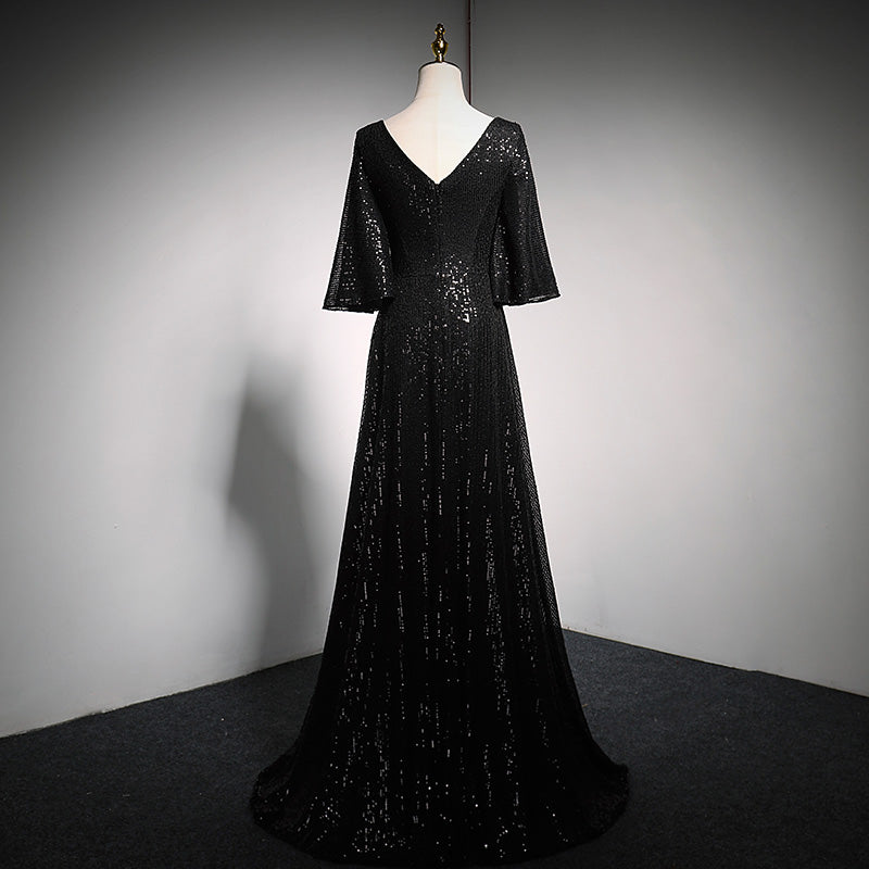 Robe de soirée noire à paillettes, robe de soirée, robe de bal fg141