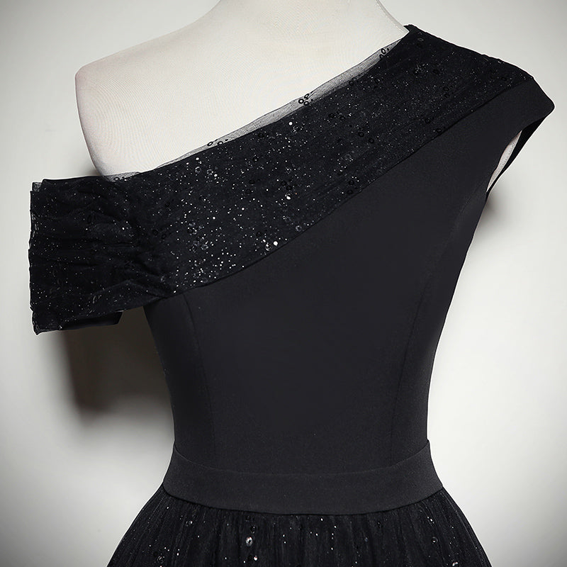 One-shoulder sequined new black evening dress prom dress fg147