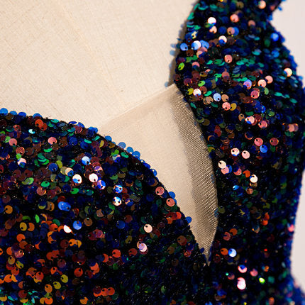 Robe de bal sirène simple, robe de soirée bleu marine à paillettes fg230