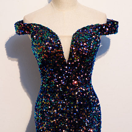 Robe de bal sirène simple, robe de soirée bleu marine à paillettes fg230