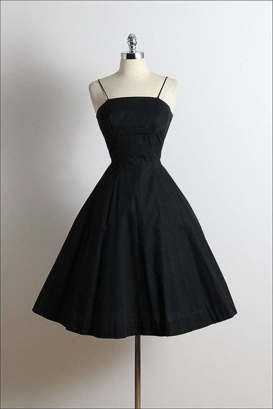 Robe de bal courte noire à bretelles spaghetti, coupe trapèze, robe de soirée fg250