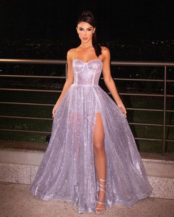 A-line light purple Party Long Prom Dresses fg345