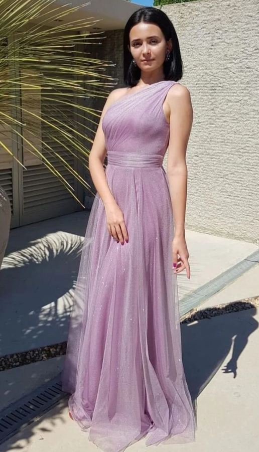 Shiny One Shoulder Purple Long Prom Dresses, Sparkly Purple Formal Evening Dresses Bridesmaid dress fg479
