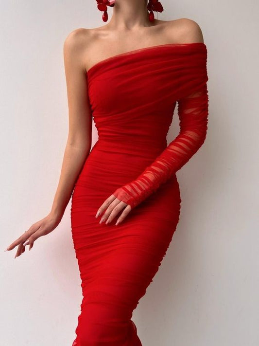 Cocktailkleid für Hochzeitsgäste, rotes Tüll-Ballkleid, formelles Kleid für Damen fg636