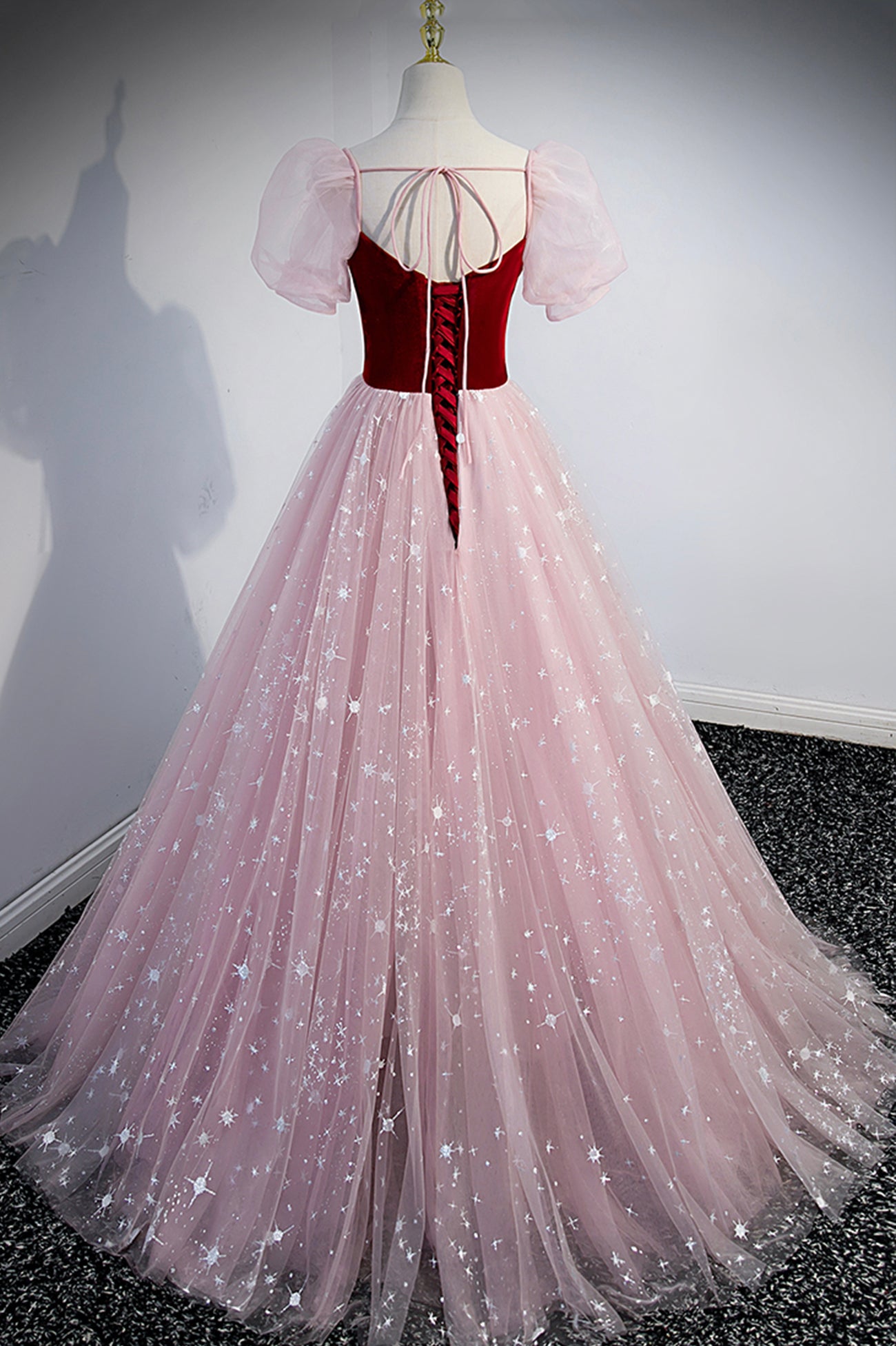 Süßes langes Ballkleid aus rosa Tüll in A-Linie, Abendkleid fg704