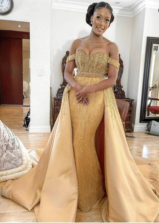 Goldenes Kleid, langes Partykleid, Hochzeitsempfangskleid, Geburtstagskleid, Abschlusskleid, Abschlussballkleid, Empfangskleid Damenkleidung fg764