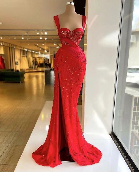 Robes de bal rouges, robes de bal en dentelle, robes de bal perlées, robes de bal chérie fg805