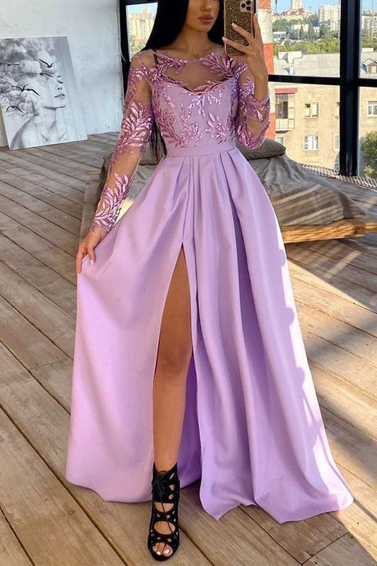 Robe violette à manches longues et sequins estampés à chaud fg815