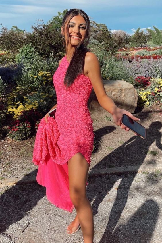 Robe de bal longue à paillettes et une épaule dénudée fg853