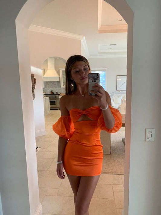 Robe de bal courte orange, robe de soirée fg860