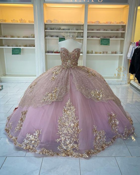 Robe de Quinceanera en dentelle, appliques, perles, organza scintillant, robe de bal, robe de bal, fg890