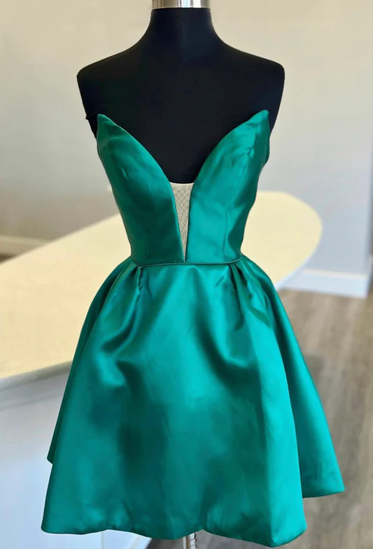 Grünes kurzes Satin-Ballkleid Homecoming-Kleid fg954