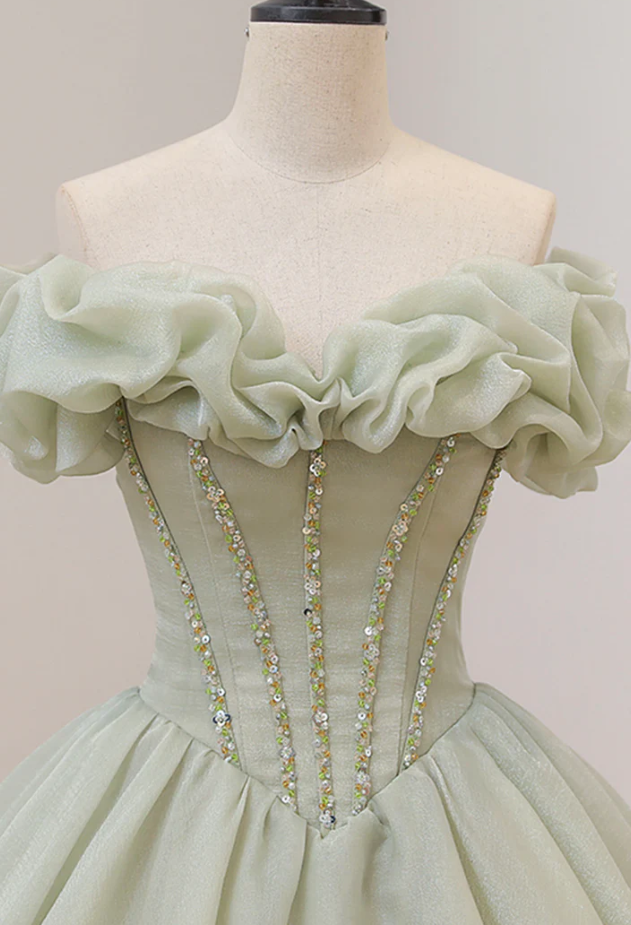 Green tulle sequins long ball gown dress formal dress fg959