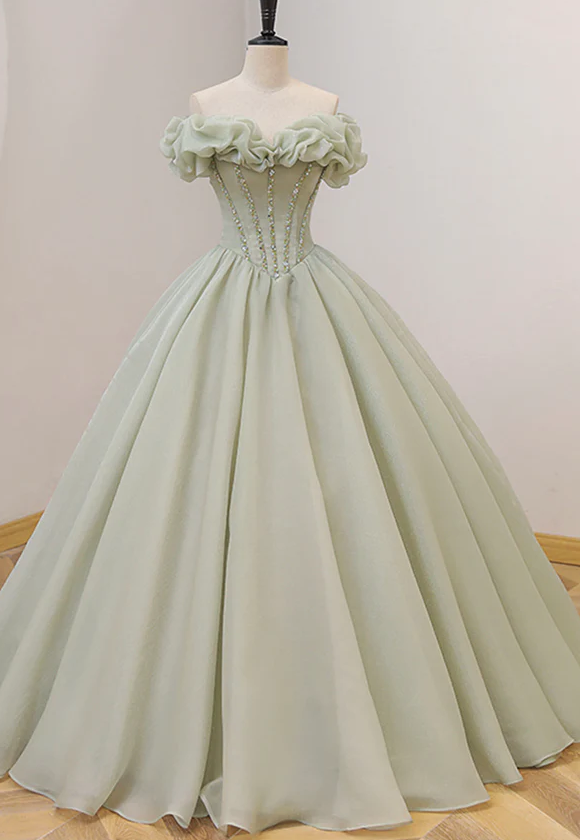 Green tulle sequins long ball gown dress formal dress fg959
