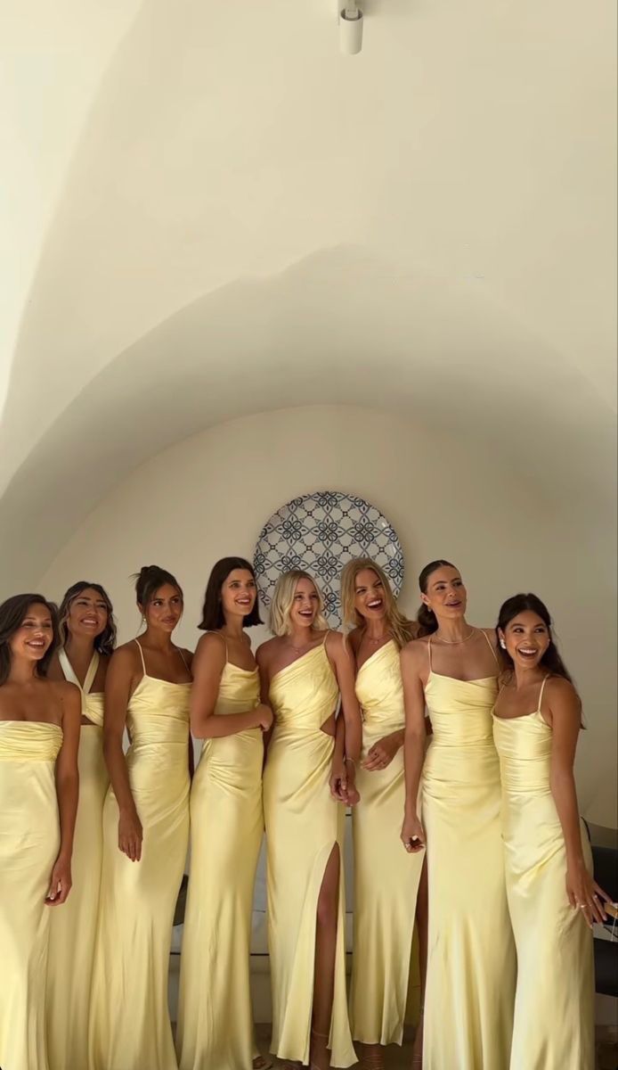 Yellow Bridesmaids Dresses Prom dress satin long dress(There are 4 sty