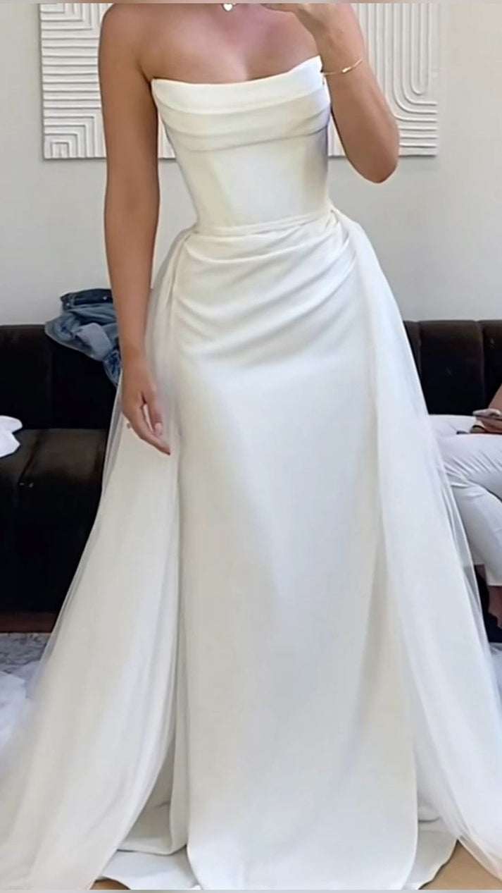White Princess Strapless Homecoming Prom Dress Short Wedding Dresses main image 0
