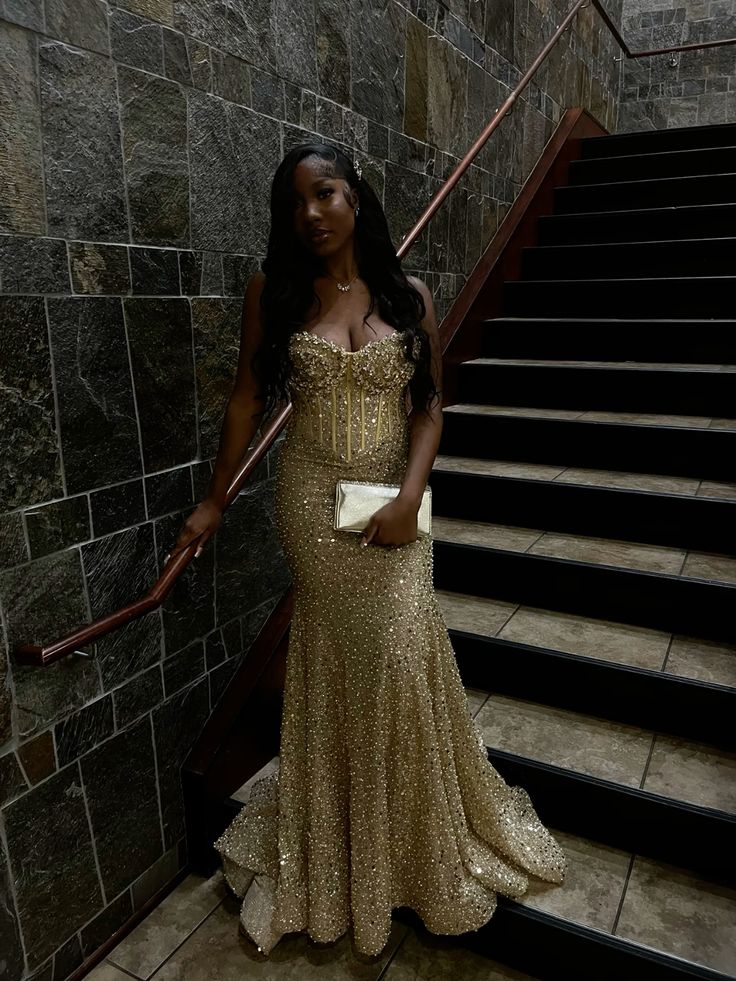 Gold Sequin Mermaid Long Prom Gown Evening Dress fg7393 – formalgowns