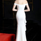 White Off Shoulder Long Prom Gown Evening Dress    fg7392