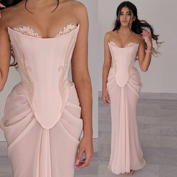 Pink vintage elegant beaded chiffon evening dress    fg7371