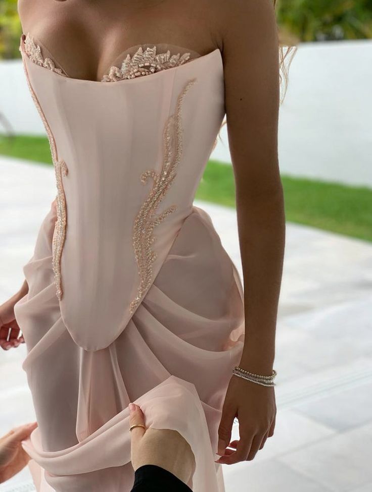 Pink vintage elegant beaded chiffon evening dress    fg7371