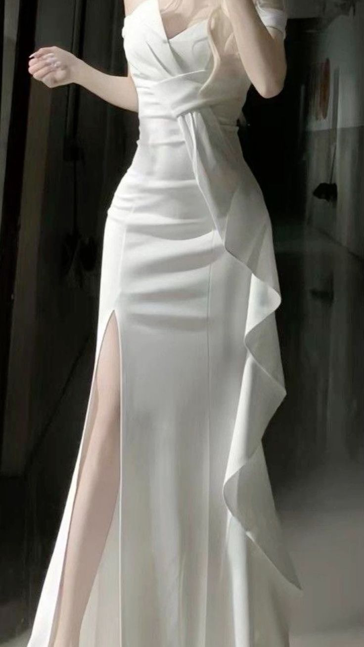 White Off Shoulder Long Prom Gown Evening Dress    fg7392