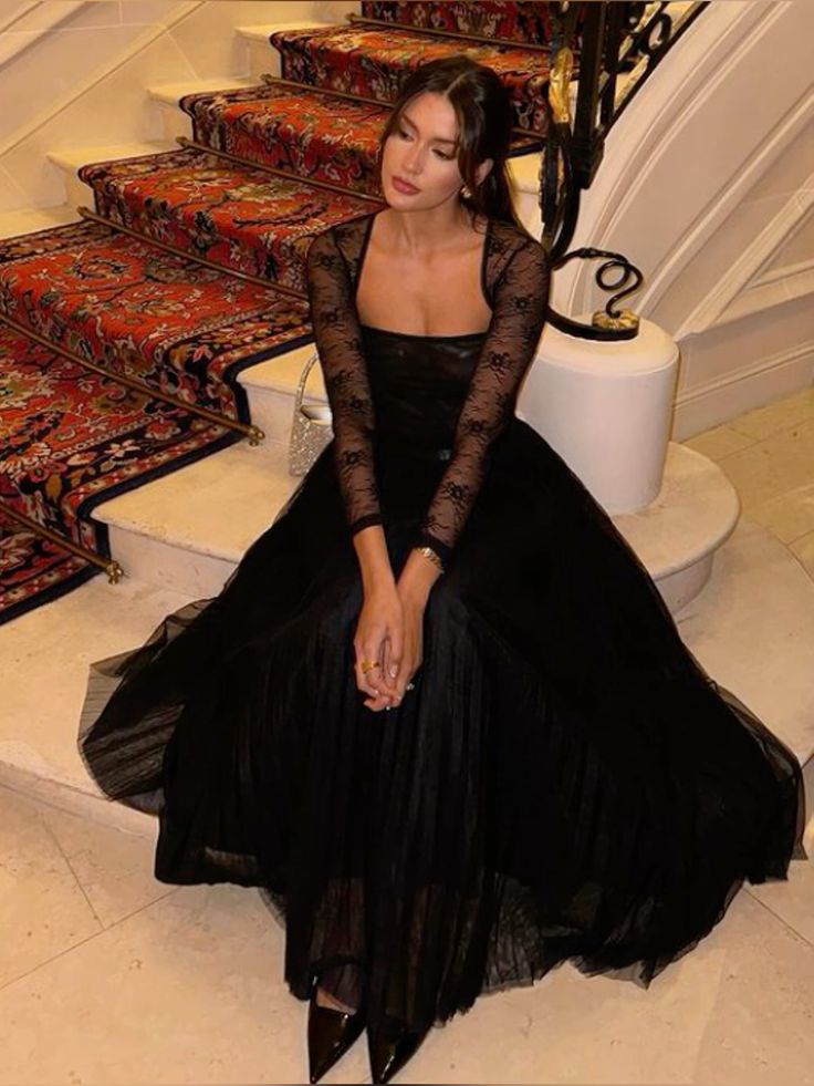 Black Evening Dress Elegant Lace Party Dress fg7313 – formalgowns