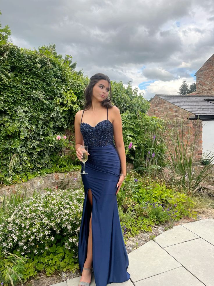Navy Blue Long Prom Dress with Slit Elegant Evening Party Dress fg7321 ...