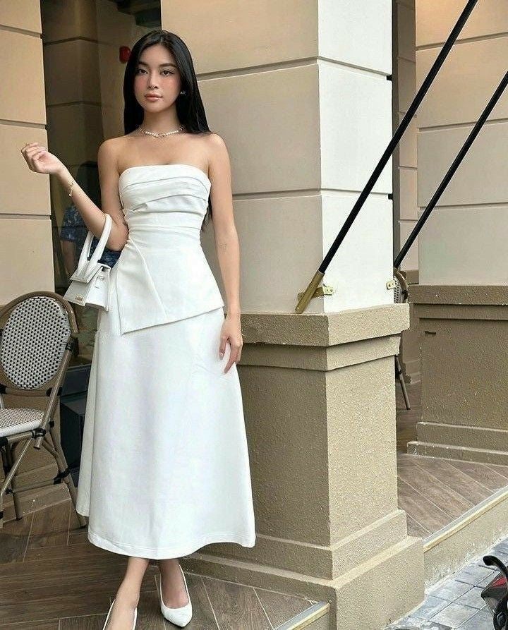 Robe de bal blanche bustier, élégante robe de soirée fg7323
