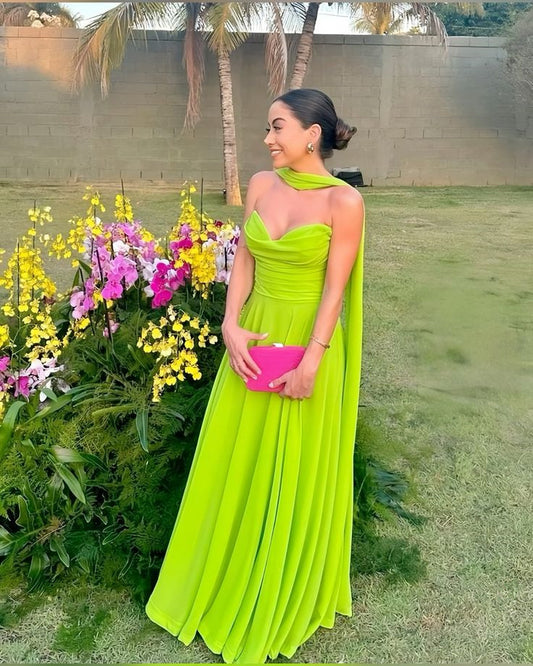Robe de bal simple en mousseline de soie vert vif, robe de soirée longue et formelle fg6259