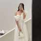Robe de soirée blanche élégante à une épaule et nœud papillon fg7308