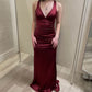 Simple Burgundy V Neck Long Party Dress Formal Prom Dress      fg6917