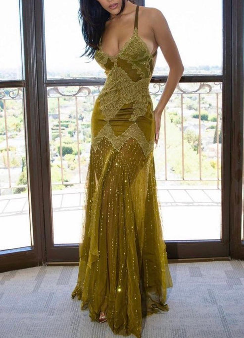 Elegant Green Sequin Sleeveless Mermaid Prom Dress with Front Slit and Sweetheart Neckline main image 1