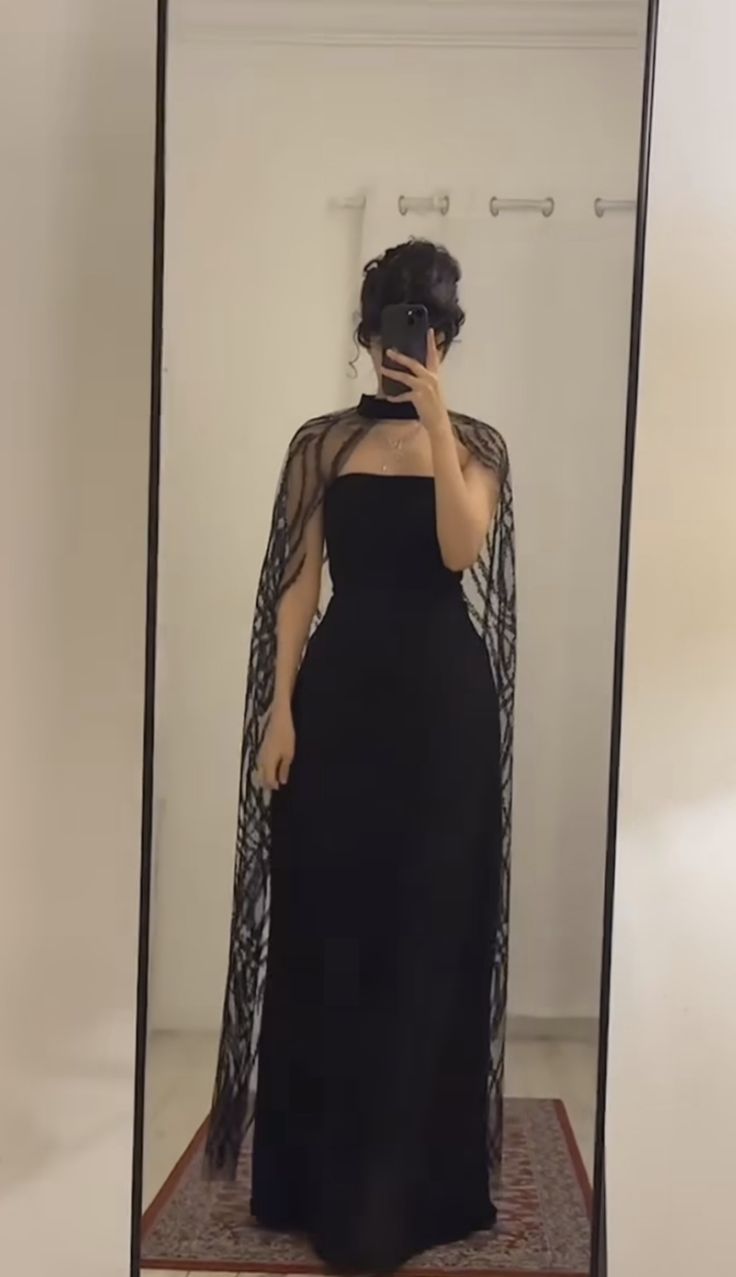 Black A line Long Prom Dress,Evening Dress With Shawl fg7021 – formalgowns