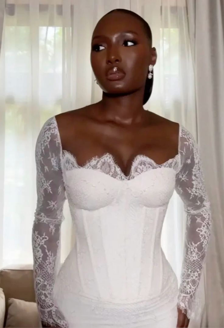 White Mermaid Wedding Dress Elegant African Lace Long Sleeves Bridal G formalgowns White Mermaid Wedding Dress Elegant African Lace Long Sleeves Bridal G formalgowns