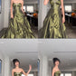 Langes grünes ärmelloses Partykleid aus Satin, formelles Kleid, fg5957