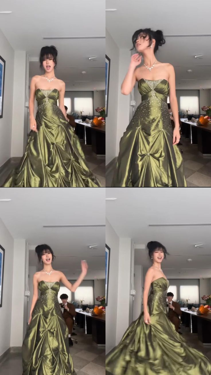 Langes grünes ärmelloses Partykleid aus Satin, formelles Kleid, fg5957