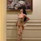 Robe de bal sexy à bretelles spaghetti et motif floral, longueur cheville, robe d'anniversaire fg7029