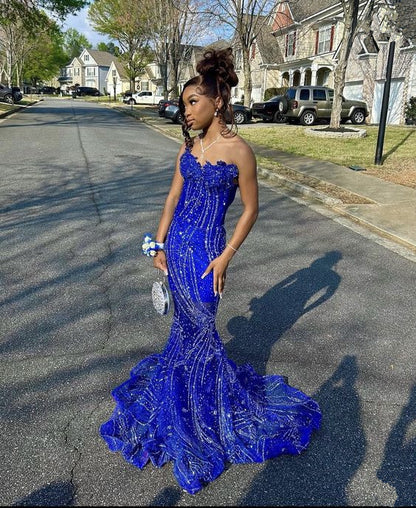 Women's Mermaid Prom Dress, Sweetheart Sequin Royal Blue Birthday Part – formalgowns