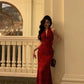 Robe de bal sexy fourreau à col en V et motif floral rouge, longueur cheville, robe d'anniversaire fg7026