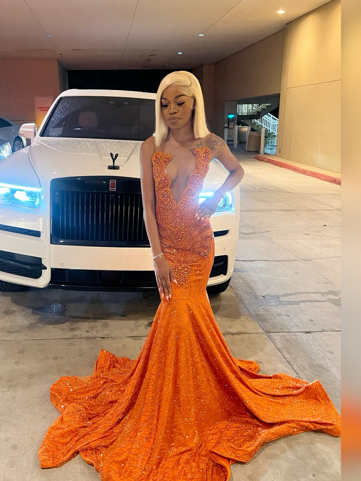 Long Mermaid orange prom dress Sexy Party Dress fg7100 – formalgowns