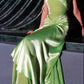 Robe de soirée longue en satin vert, style vintage, sans bretelles, fg7140